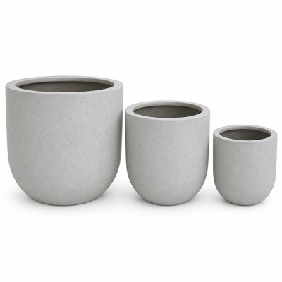 Ensemble de 3 pots de fleurs cylindriques intérieurs / extérieurs ronds, gris
