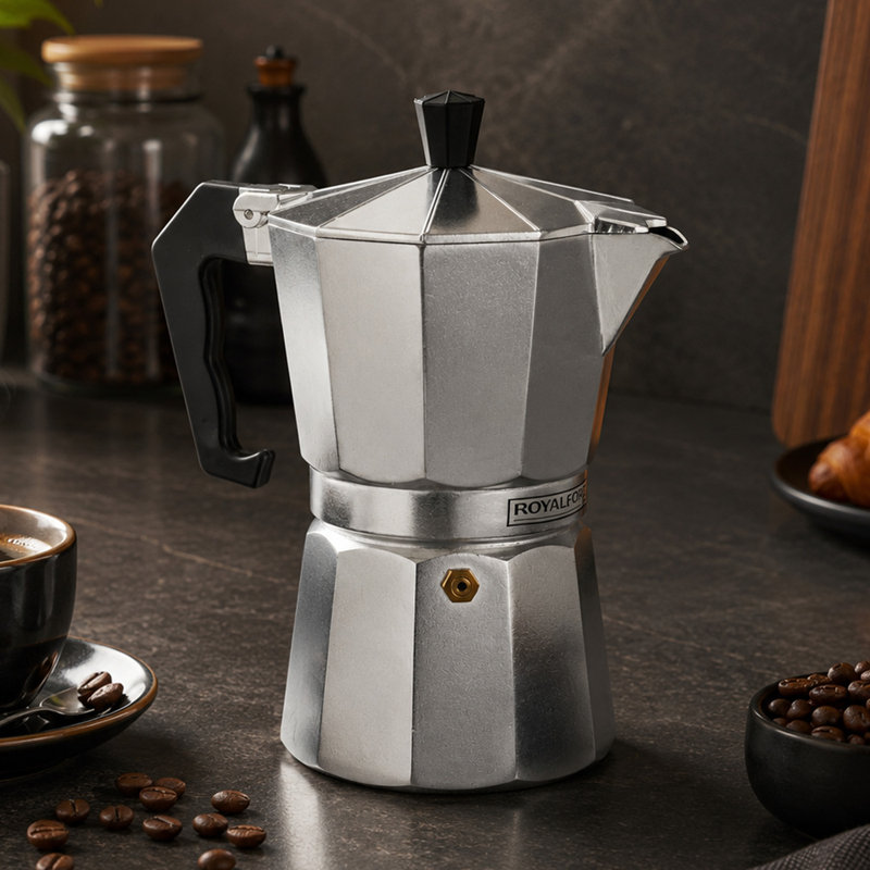 Royalford Moka Express Stovetop Coffee Maker | Aluminium Italian Coffee Maker Pot | Cafeteria Percolator for Ground Coffee Latte Mocha Cappuccino Macchiato | Gasket & Filter Included