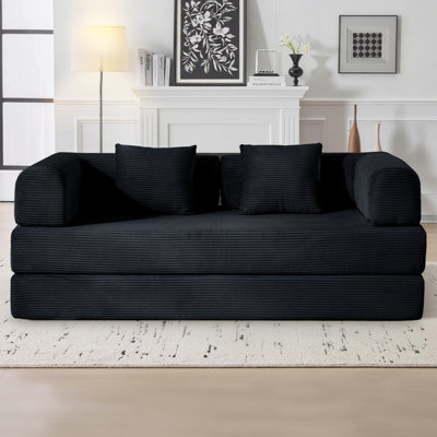 Boneless 78" King-Size Sleeper Sofa Bed Convertible Compression Couch Bed Corduroy Floor Couch With 2 Pillows