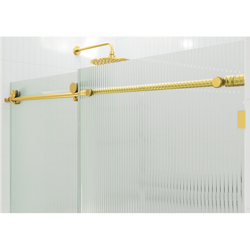 Galaxy 56 - 60 in. x 78 in. Fully Frameless Fluted Sliding Shower Door, Left Hand, Satin Brass