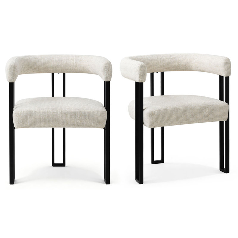 18" Seat Height Upholstered Dining Armchair, Tweed-Beige