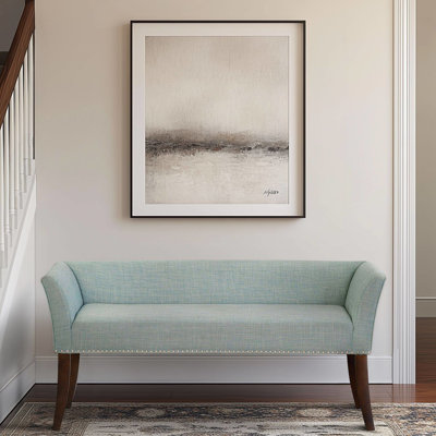 Élégant banc de siège rembourré bleu sarcelle avec rembourrage à dossier bas, texture à chevrons et accoudoirs évasés, confort durable, capacité de 400 lb, tissu de texture confortable de couloir, pieds en bois massif,