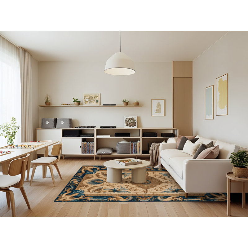 Tapis brun français lavable à la machine, Rectangle 7 pi x 9 pi