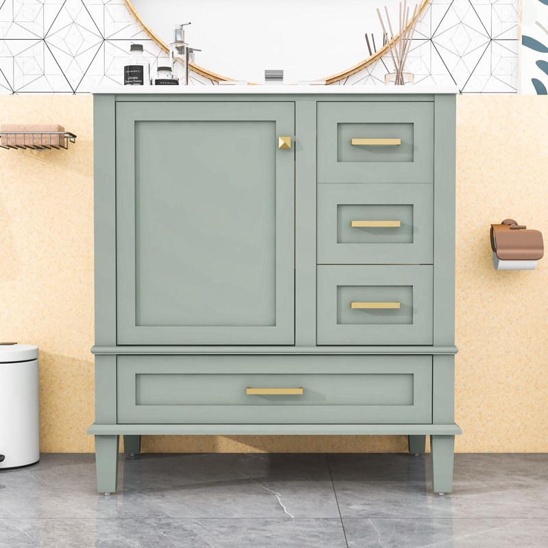Meuble-lavabo de salle de bain avec lavabo, porte à fermeture douce et 3 tiroirs