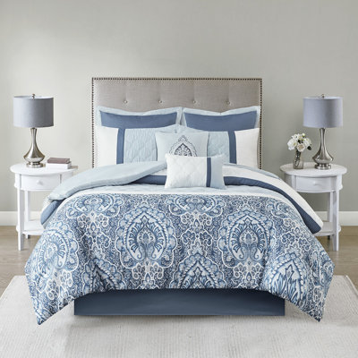 Édredon très grand King 8, courtepointe bleue, rembourrage, coussins décoratifs brodés, lavable, froissé