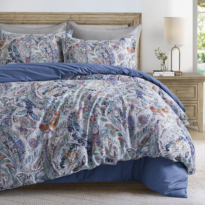 Paisley Damask Medalions Duvet Cover Set, Navy Paisley/Damask, King Duvet Cover + 2 King Pillow Shams