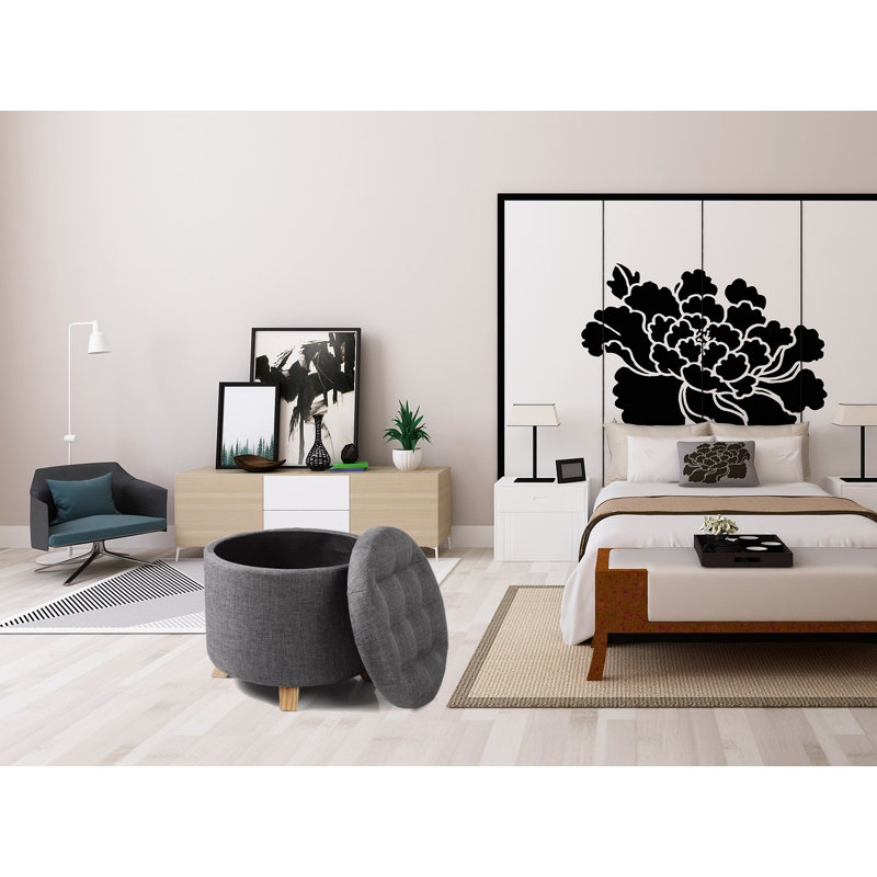 Joliet 44cm Wide Tufted Round Solid Colour Ottoman with Storage
