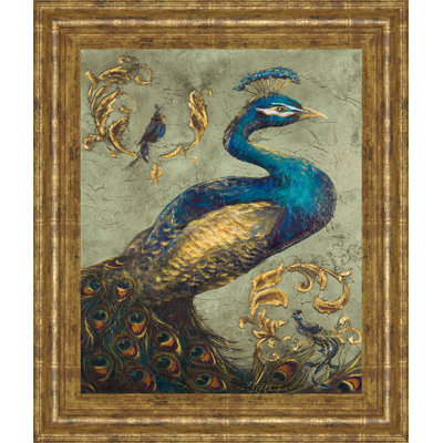 Majestic Azure Plumage Wall Art - 22" x 26" - Gilded Radiance Frame