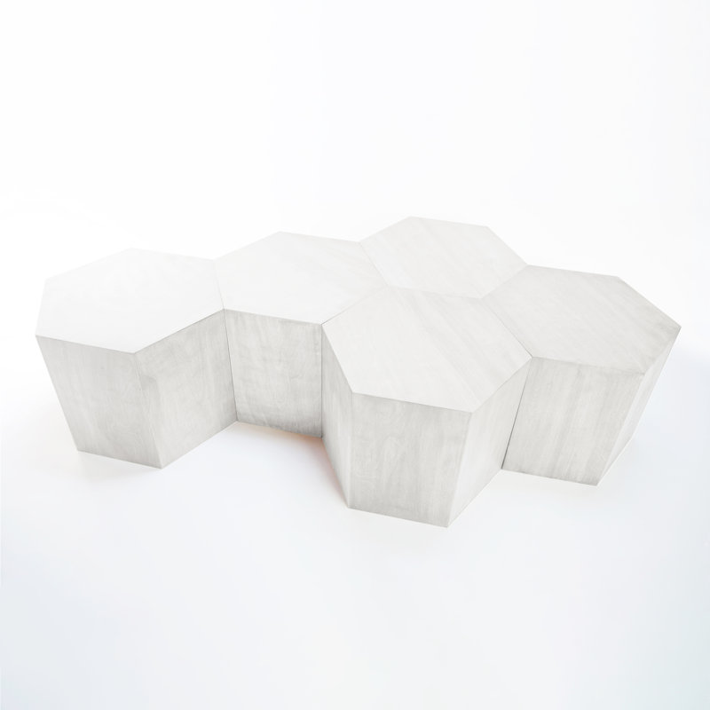 Coffee Table, White Washed, 16" H x 40" L x 34.6" W