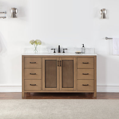 Nolanville 60"" Single Bathroom Vanity Set With Carrara White Composite Stone Countertop Without Mirror -  Willa Arloâ¢ Interiors, 9B3BB65C1E694FE2BF720E2807D33665