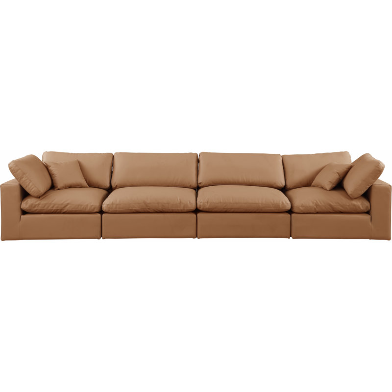 Canapé modulaire 160 po à accoudoirs carrés en similicuir, Cuir cognac végétalien