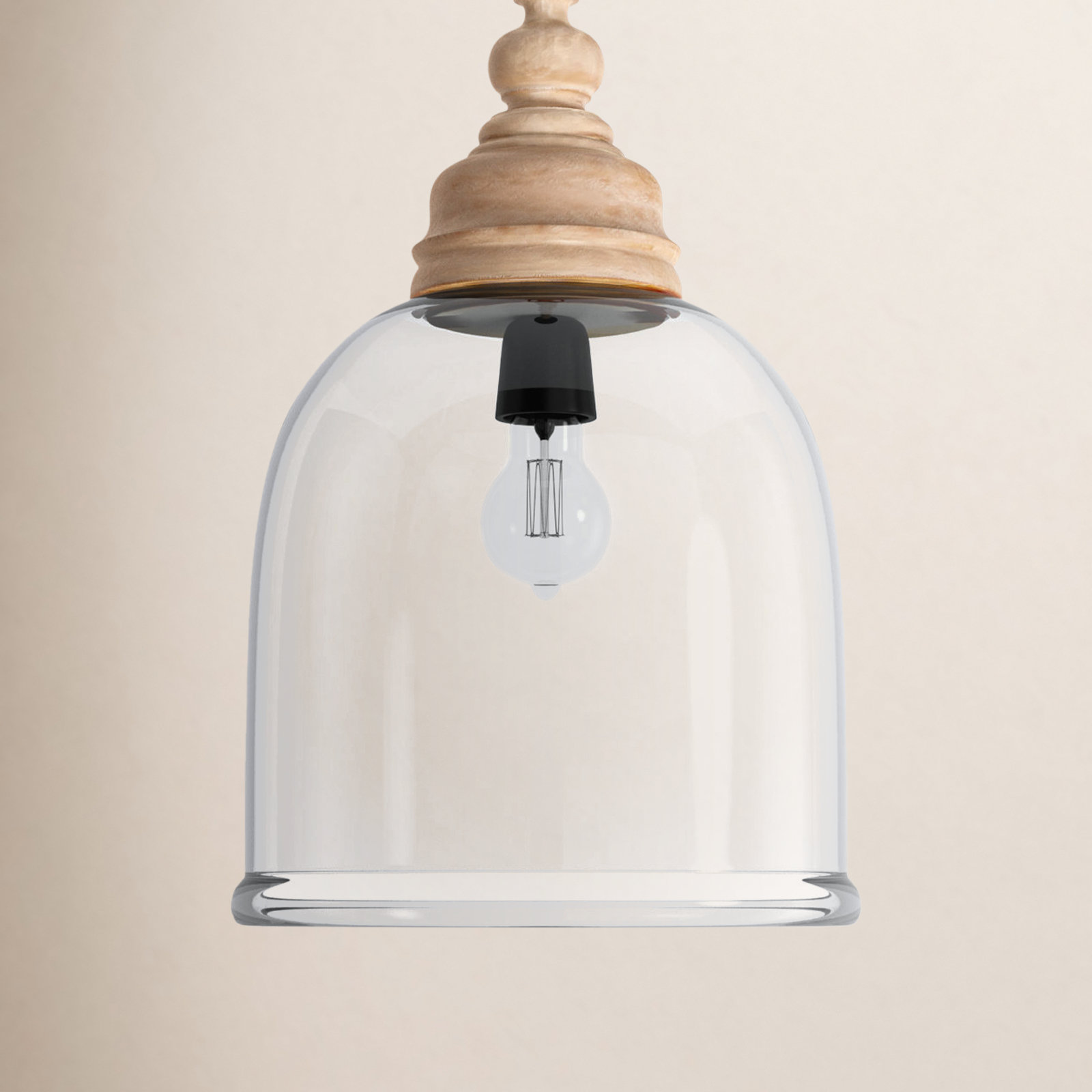 Bridgit Single Light Glass Wood Pendant, 85" H x 11.25" W x 11.25" D