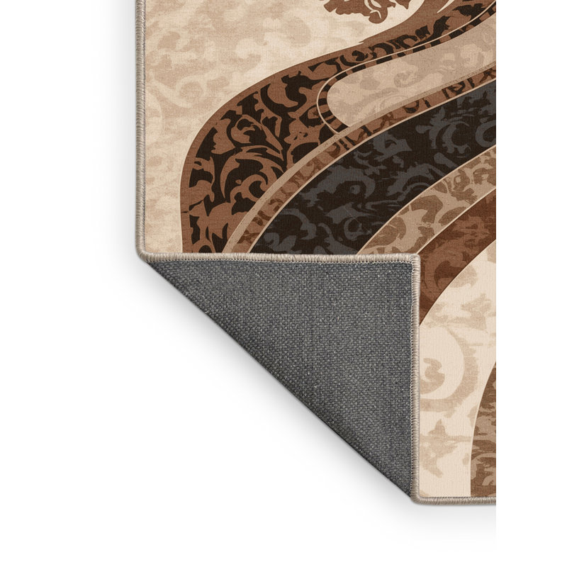 Soft Plush Fairborn Great Wall China Classic Damask Area Rug in Beige – Beige Binding, 4x6