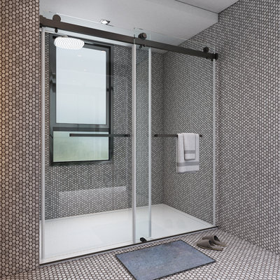 48" W x 76" H Frameless Double Sliding Shower Door with 10 mm ( 3/8") Clear Glass