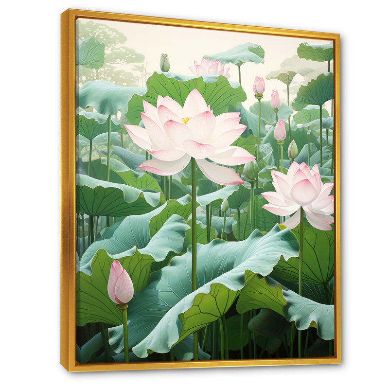 «Lotus Minimalisme Dream I» sur toile, Cadre flottant doré, H 20 po x l 12 po x P 1 po