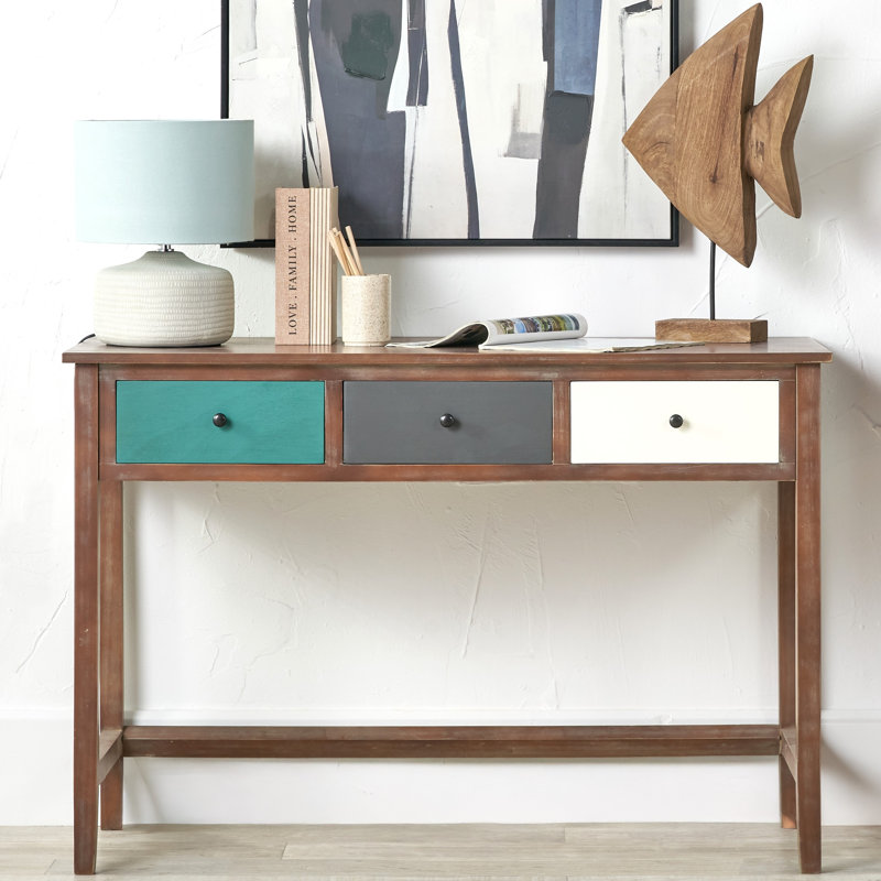 Zuria Solid Wood Writing Desk, Blue/Brown
