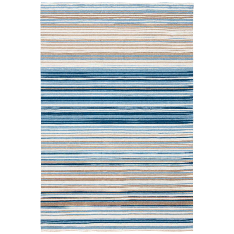Howardwick Hand Loomed Wool/Cotton Striped Rug in Blue/Beige, Rectangle 2'3" x 4'