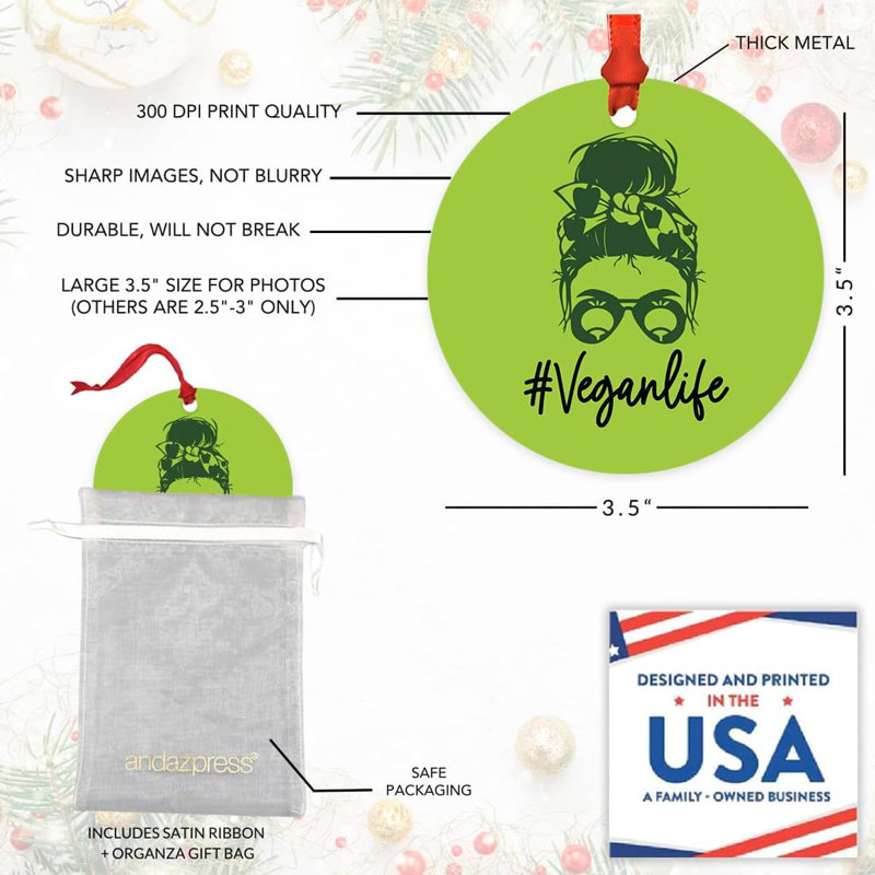 Drôle d'ornement végétalien #VeganLife, décoration d'arbre de Noël en métal, cadeau de bâillon parfait pour les végétaliens