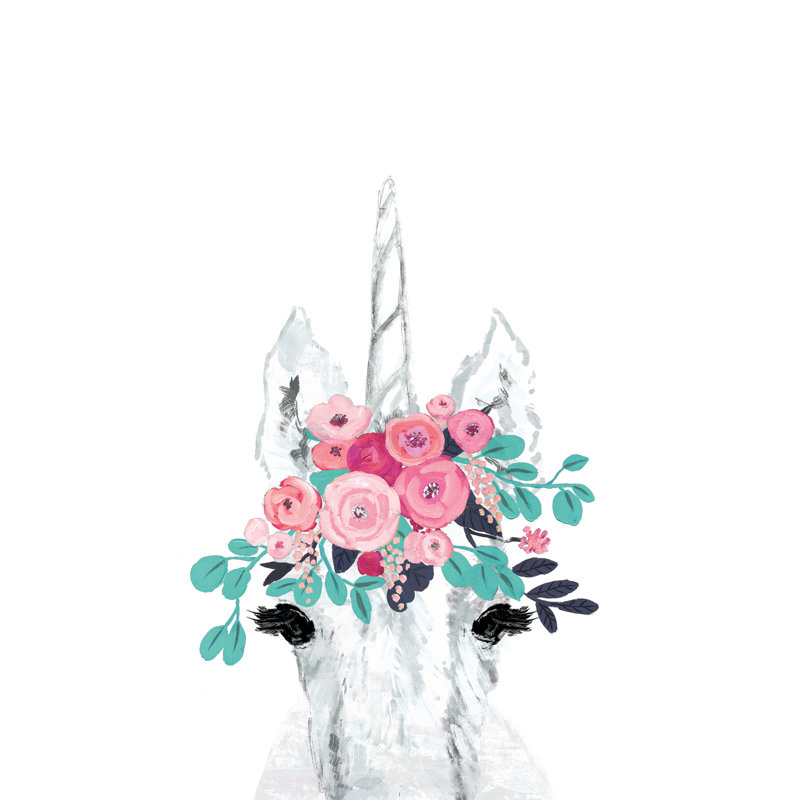 Baby Unicorn With Flower Crown Cropped - Wrapped Canvas Painting, 46cm H x 30cm W x 3.8cm D