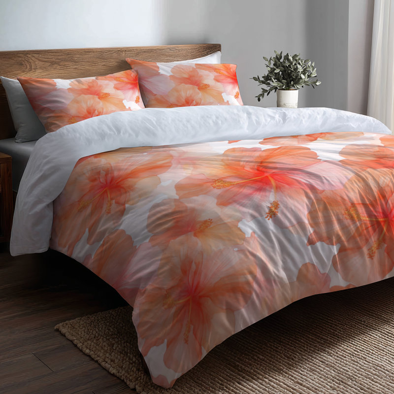 Ensemble de housse de couette Coastal Bedding of 3 - Floral Hibiscus Glow, Housse de couette simple et deux taies décorative