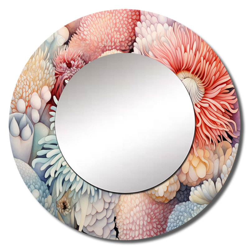 Rodemie anémone de mer pastel élégant - miroir décoratif coraux, 36 po x 36 po