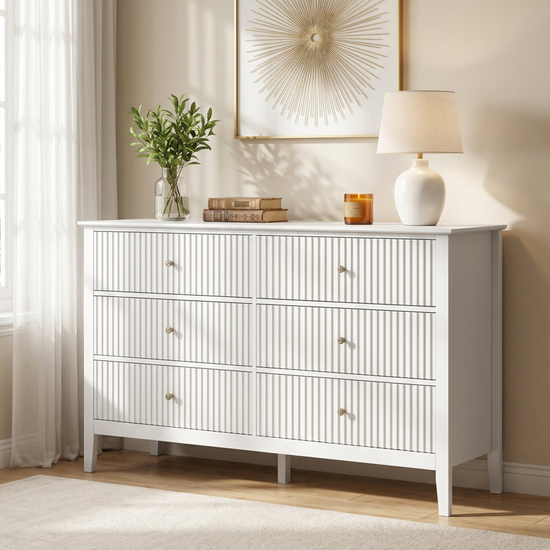 Philomena Solid Wood Chest of 6 Drawers, White