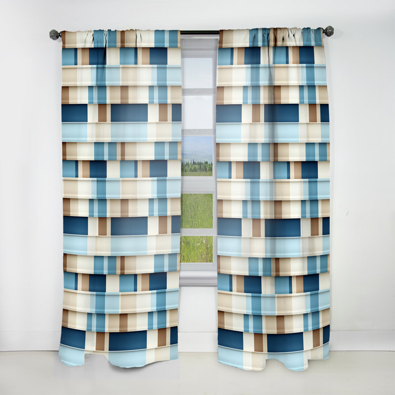 Rideau obscurcissant rayé blanc et bleu - 1 panneaux, L 52 po x L 95 po