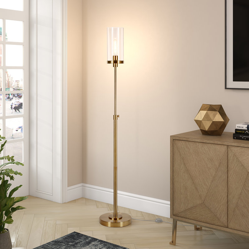 Lampe torchère sur pied 54,5 po Frieda, Laiton, Transparent