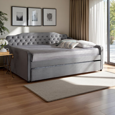 Montiera in Velvet Fabric Upholstered and Button Tufted Daybed with Trundle in Transitional and Contemporary Style by Rosdorf Park
