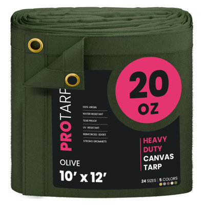 PROTARP Extreme Heavy Duty 20 OZ Water Resistant Canvas Tarp, UV Resistant Tarpaulin Cover with Rustproof Brass Grommets, Multipurpose for Canopy, Roof, Camping, Woodpile . (Olive)