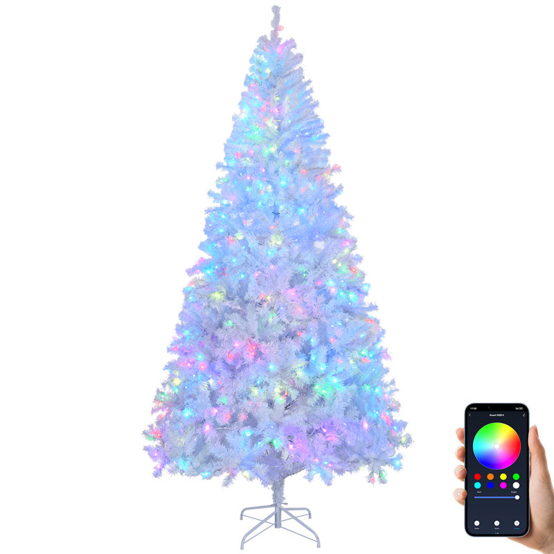 Sapin de Noël artificiel blanc de 2,13 m (7 pi) préilluminé avec 400 lumières DEL RVB et contrôle par application