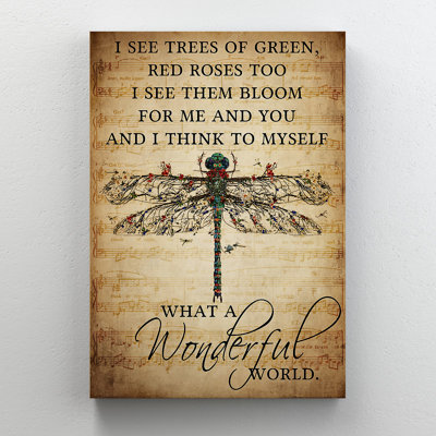 Dragonfly On Melody - Wrapped Canvas Textual Art