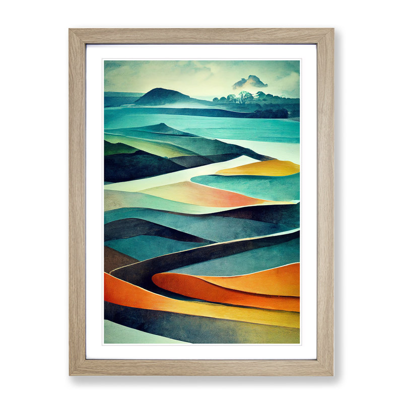 Meadow Landscape in Abstract No.5 - Framed Print, 34cm H x 25cm W, Beige