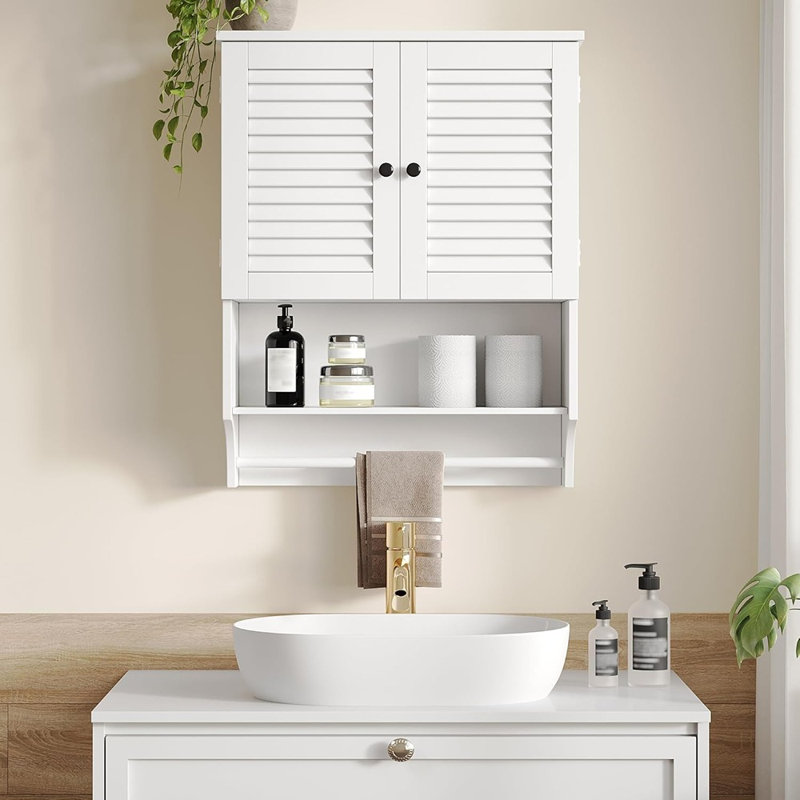 White Bathroom Medicine Cabinet – Wall-Mounted Storage With 2 Doors
