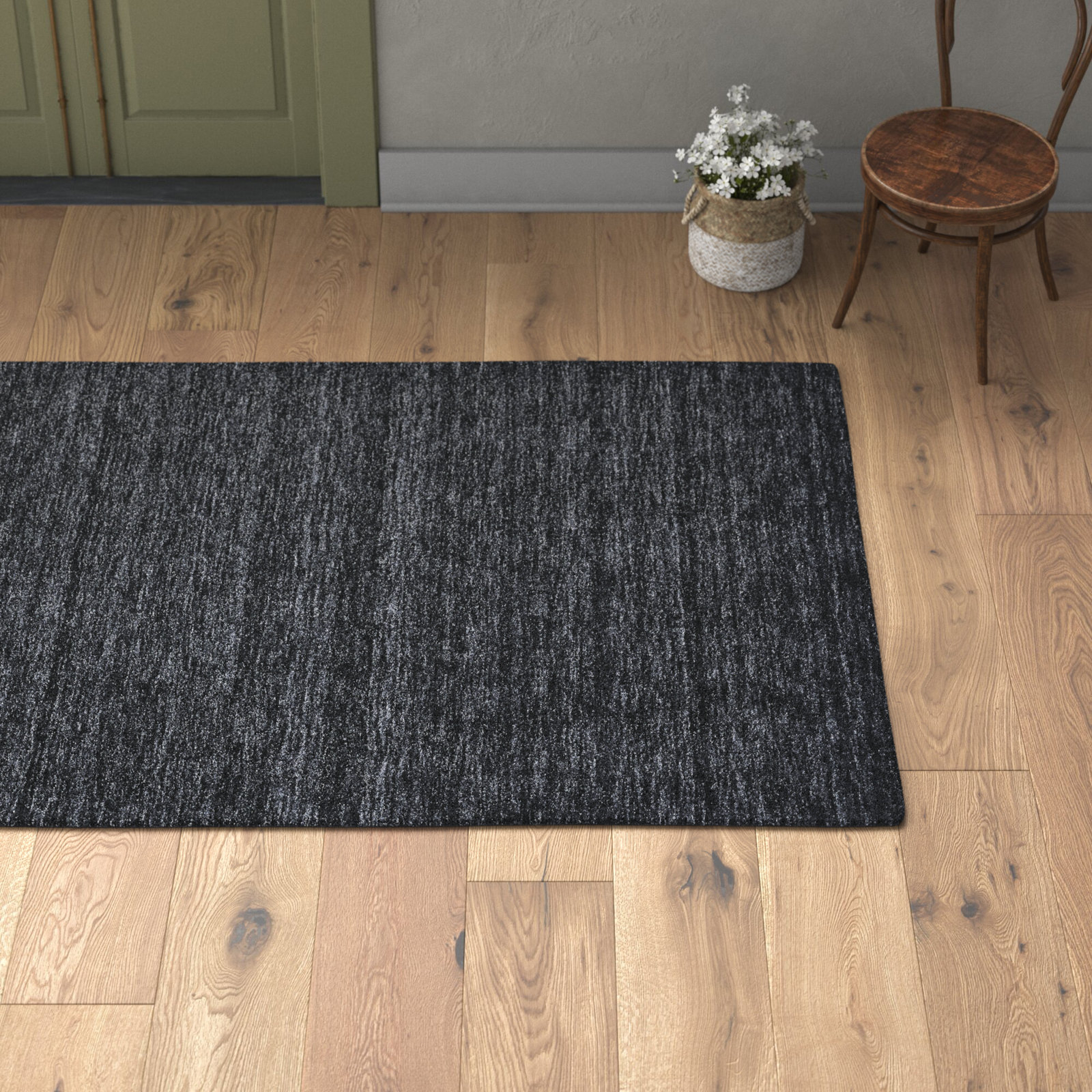 Kaden Hand-Woven Wool Shag Rug, Rectangle 5' x 8', Black