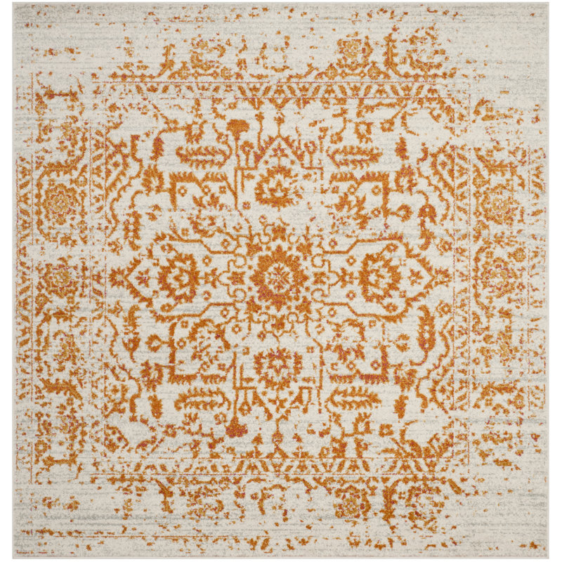 Felty Oriental Cream/Orange Area Rug, Square 6'7"