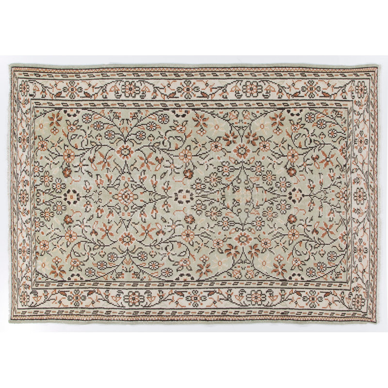 Tapis turc vintage en laine fabriqué à la main à motif floral
