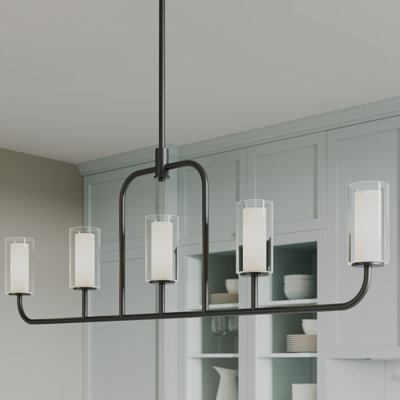 Mack Five-Light Linear Chandelier with Layered Glass Shades