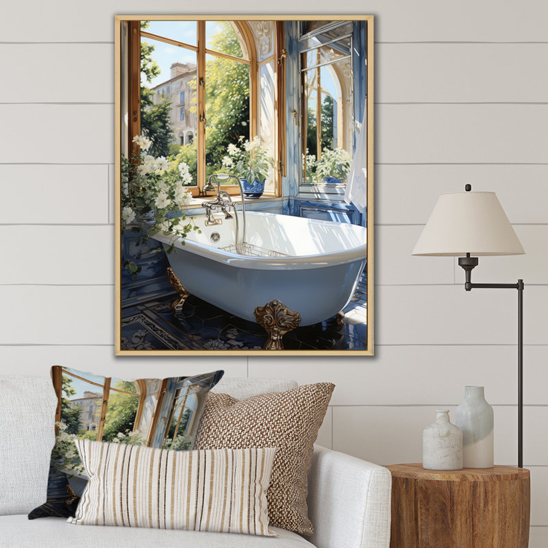 Ladaijah Bathroom Tranquil Reflections V - Art mural de salle de bain, H 32 po x l 24 po x P 1 po, Cadre flottant érable