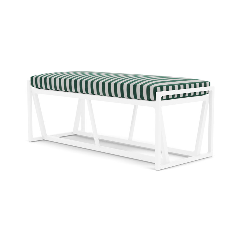 Summit Outdoor Dining Bench, White, Safari White Stripe