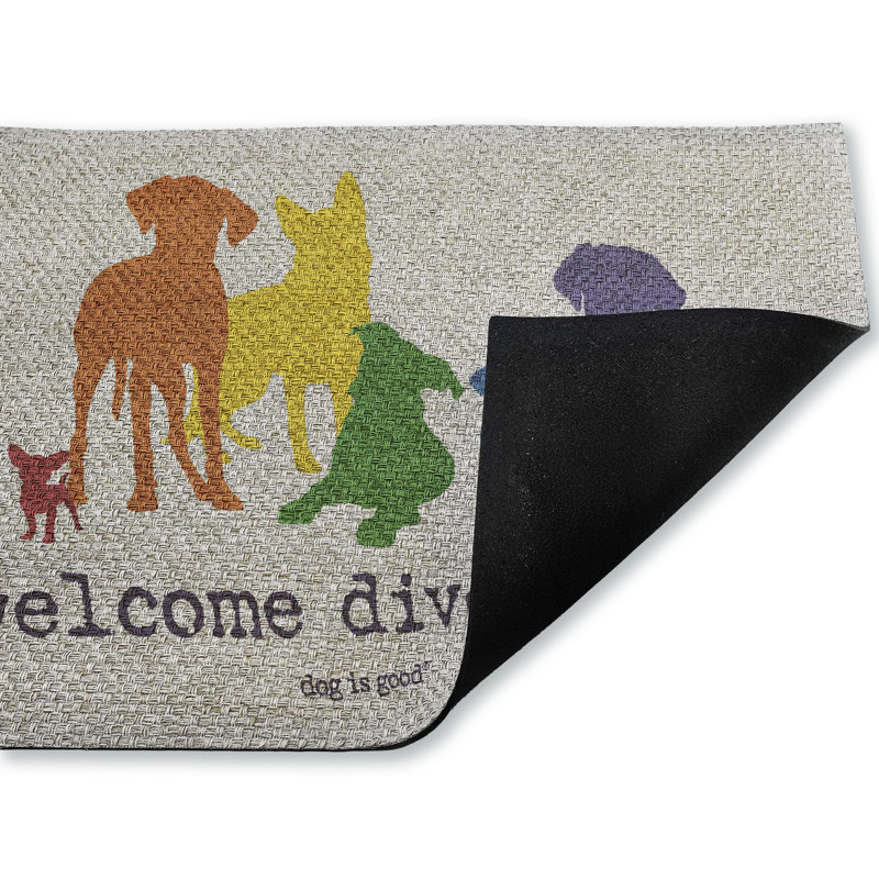  Welcome Diversity Rainbow Dogs Quick Dry Non Slip Door Mat Recycled Cushioned, 18"x30", Welcome Rainbow Dogs