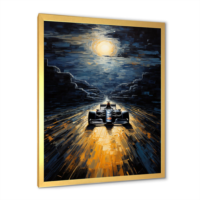 Midnight Formule Car Race Track I, Encadrement doré, H 32 po x l 24 po x P 1 po