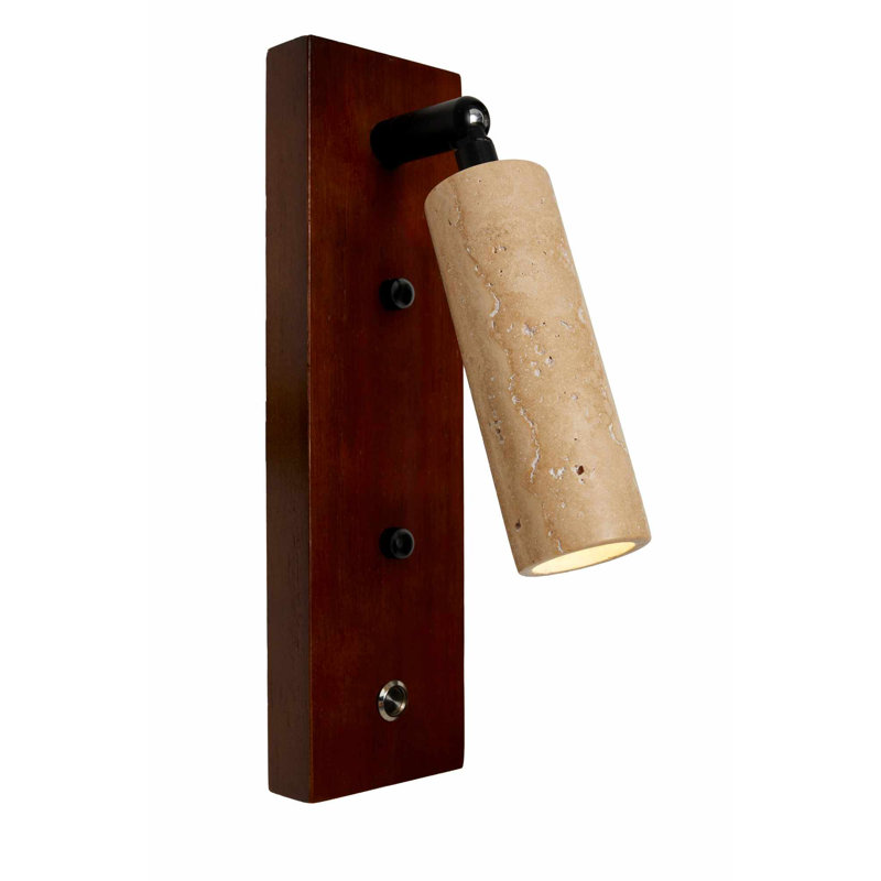 Lampe murale élégante avec corps en bois et capuchon en travertin, finition beige et noyer | 8,3 po x 2,6 po x 8,7 po | Douille E14, 40 W maximum | Idéal pour la décoration de salon et de chambre à coucher, solution d'éclairage élégante et fonctionnelle