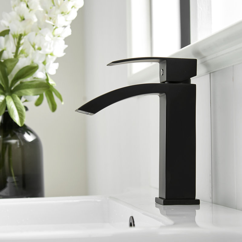 Modern Black Basin Tap, Deck-Mounted Single Hole Bathroom Faucet With Matte Finish And Geometric Shape Faucet, Vanity Tap Cartridge Valve