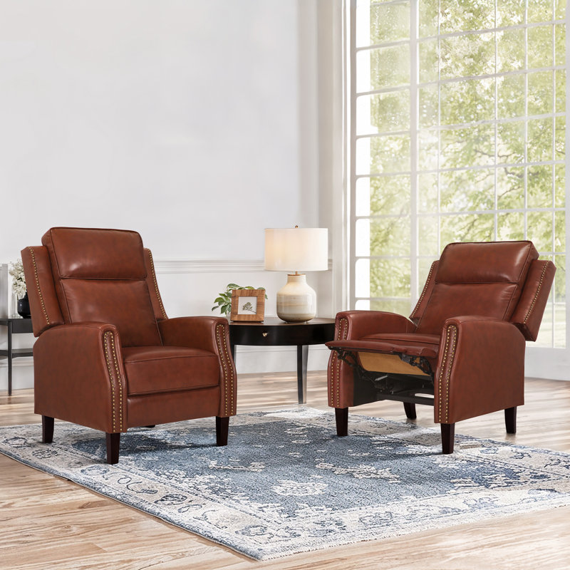 Fauteuil inclinable en cuir véritable Kindalyn, Red Brown