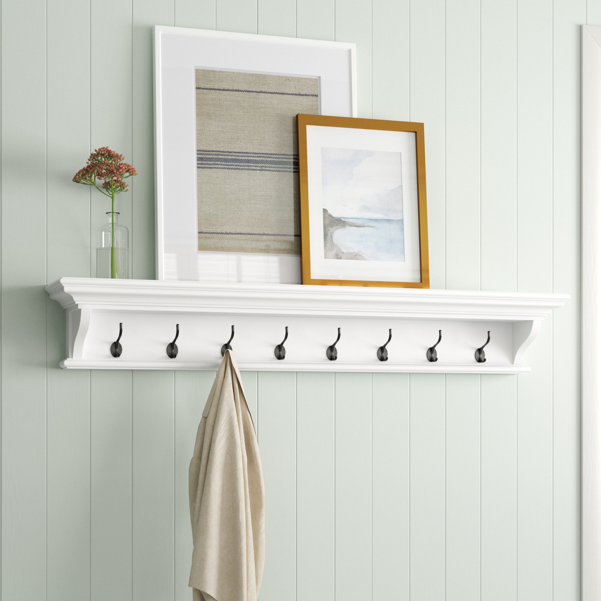 Lark Manor Angellique Solid Wood Hook Wall Mounted Coat Rack