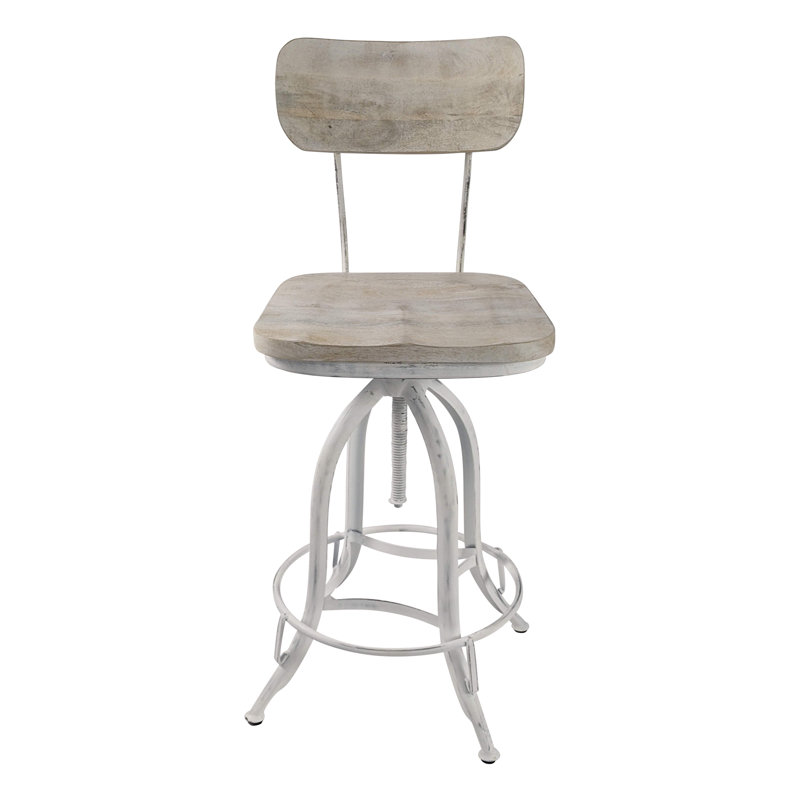 Modern White 18.5" D x 16.25" W x 38.25" H Adjustable Swivel Barstool with Ergonomic Comfort, Whitewash