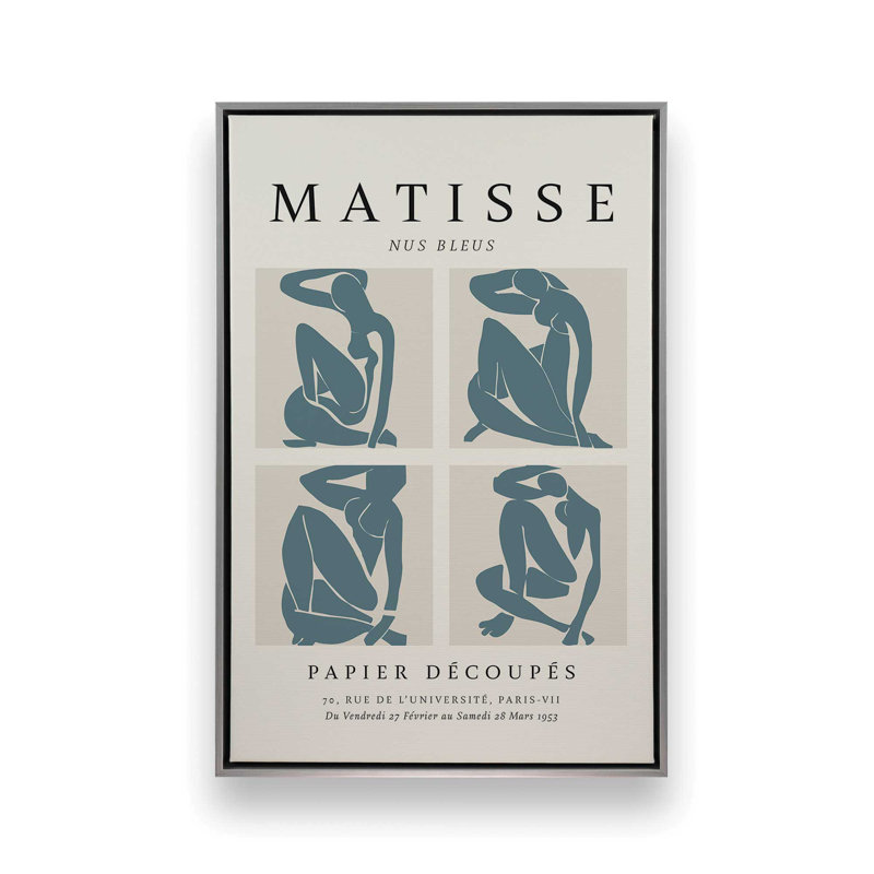 Nus Bleus Matisse, affiche d'art v2, H 18,75 po x l 12,75 po x P 1,75 po, Cadre flottant en chrome poli