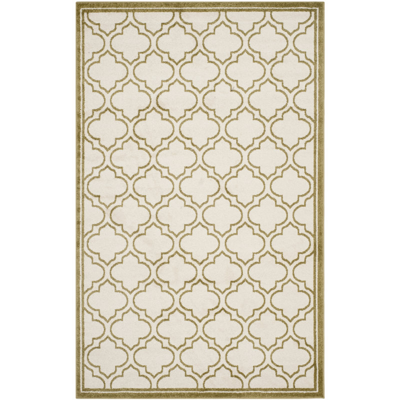 Tapis géométrique ivoire / vert clair Ammundsen, Rectangle 6 pi x 9 pi