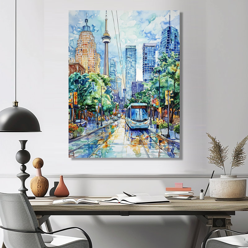 Toronto's Bustling Streets - City Toronto, décoration murale en métal, reproduction d'art traditionnelle, H 40 po x l 30 po